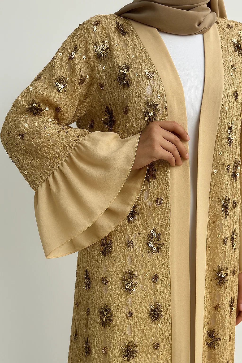 Sequin Layered Abaya – Gold / Garnet