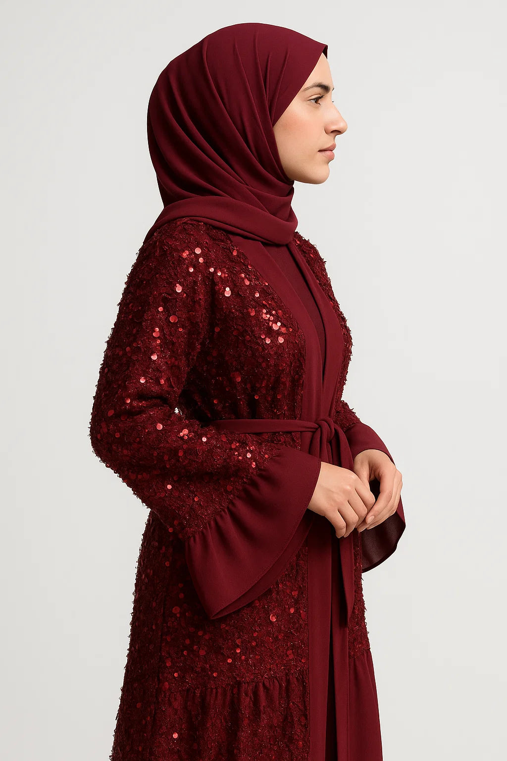Sequin Layered Abaya – Gold / Garnet