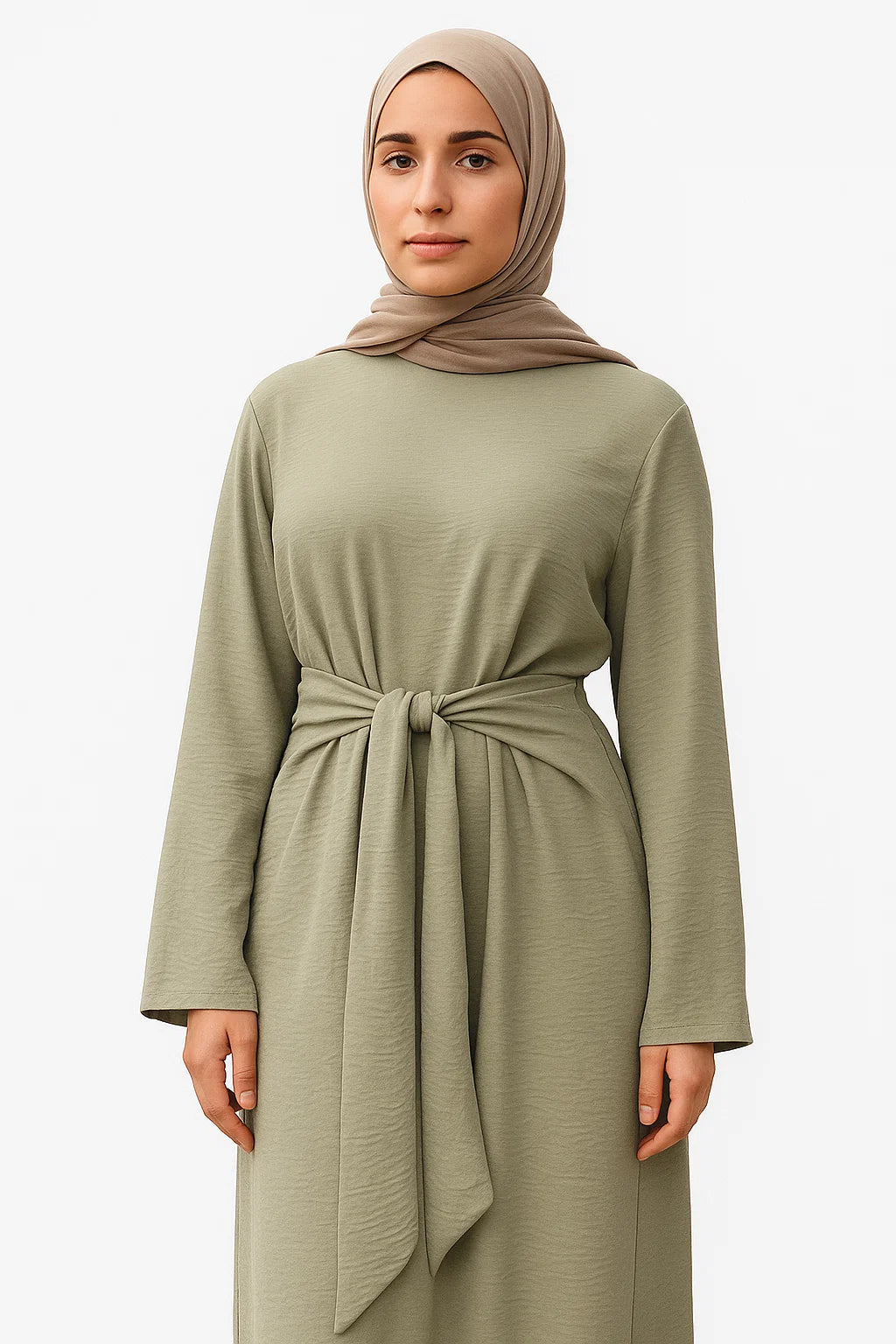 Textured Belted Abaya - Sage