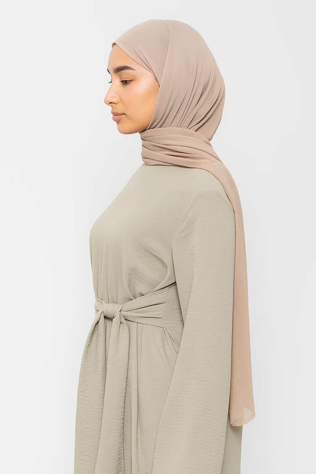 Textured Belted Abaya - Sage