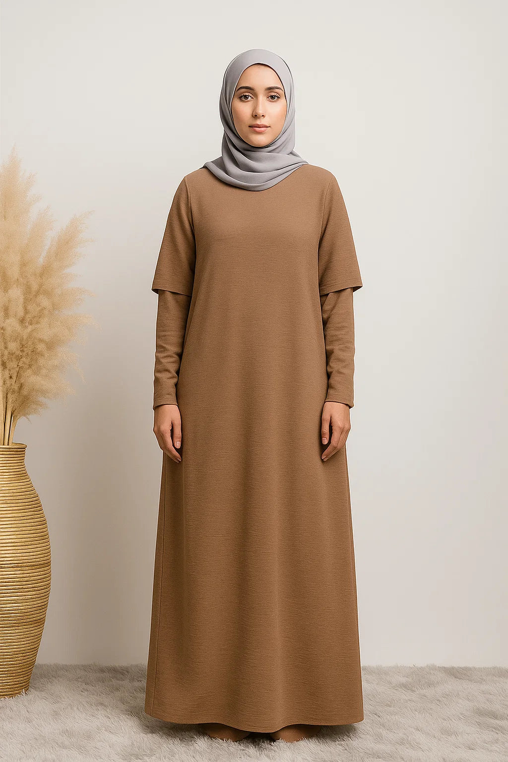 Short Sleeve Abaya – Camel Brown