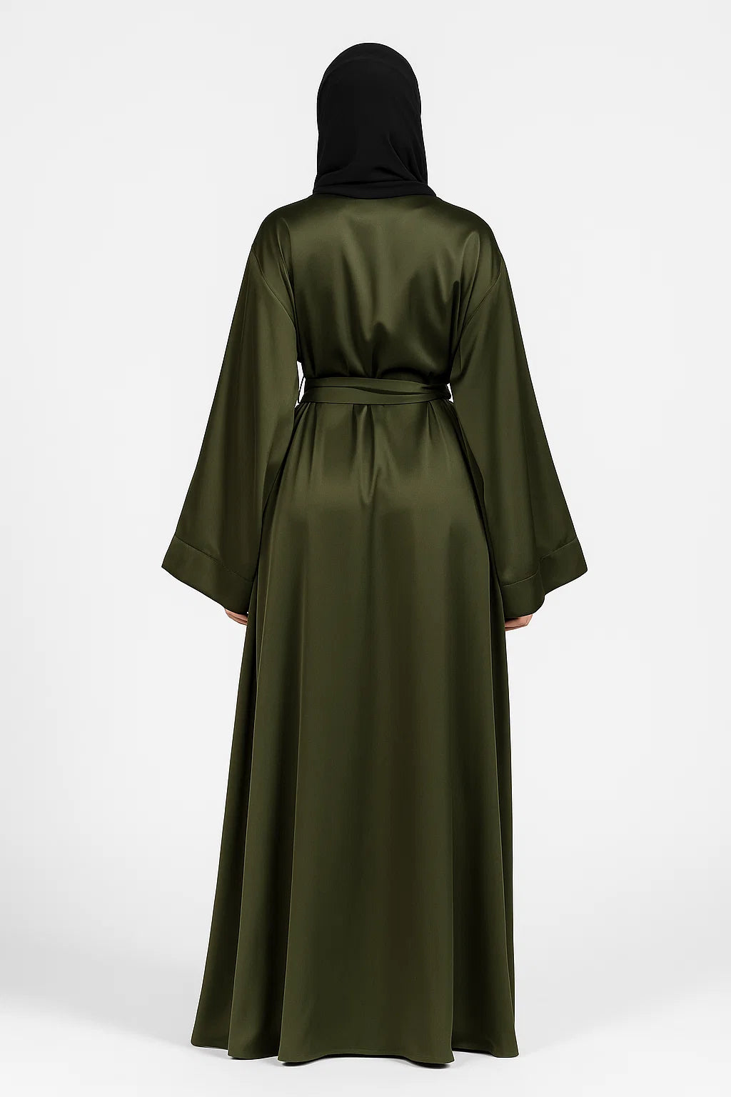 Satin Belted Abaya – Olive Green