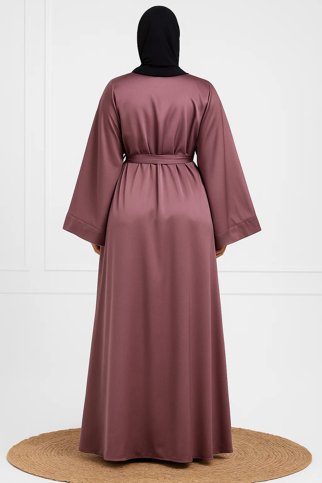 Satin Belted Abaya – Dusty Rose