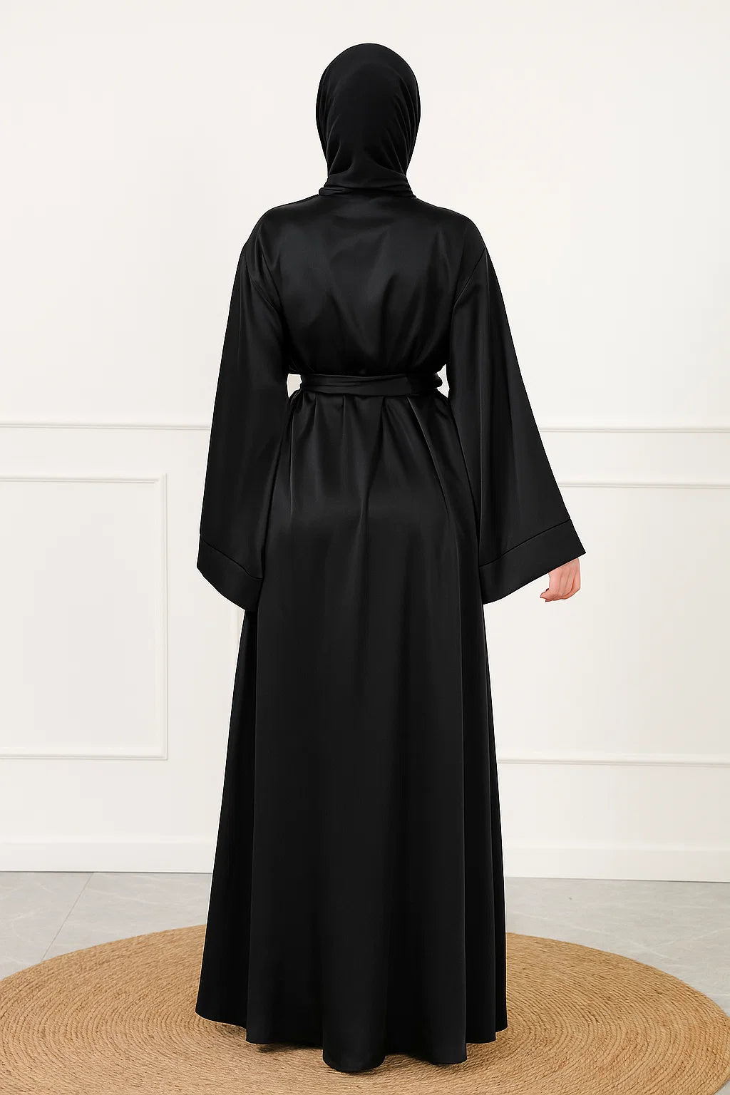 Satin Belted Abaya – Black