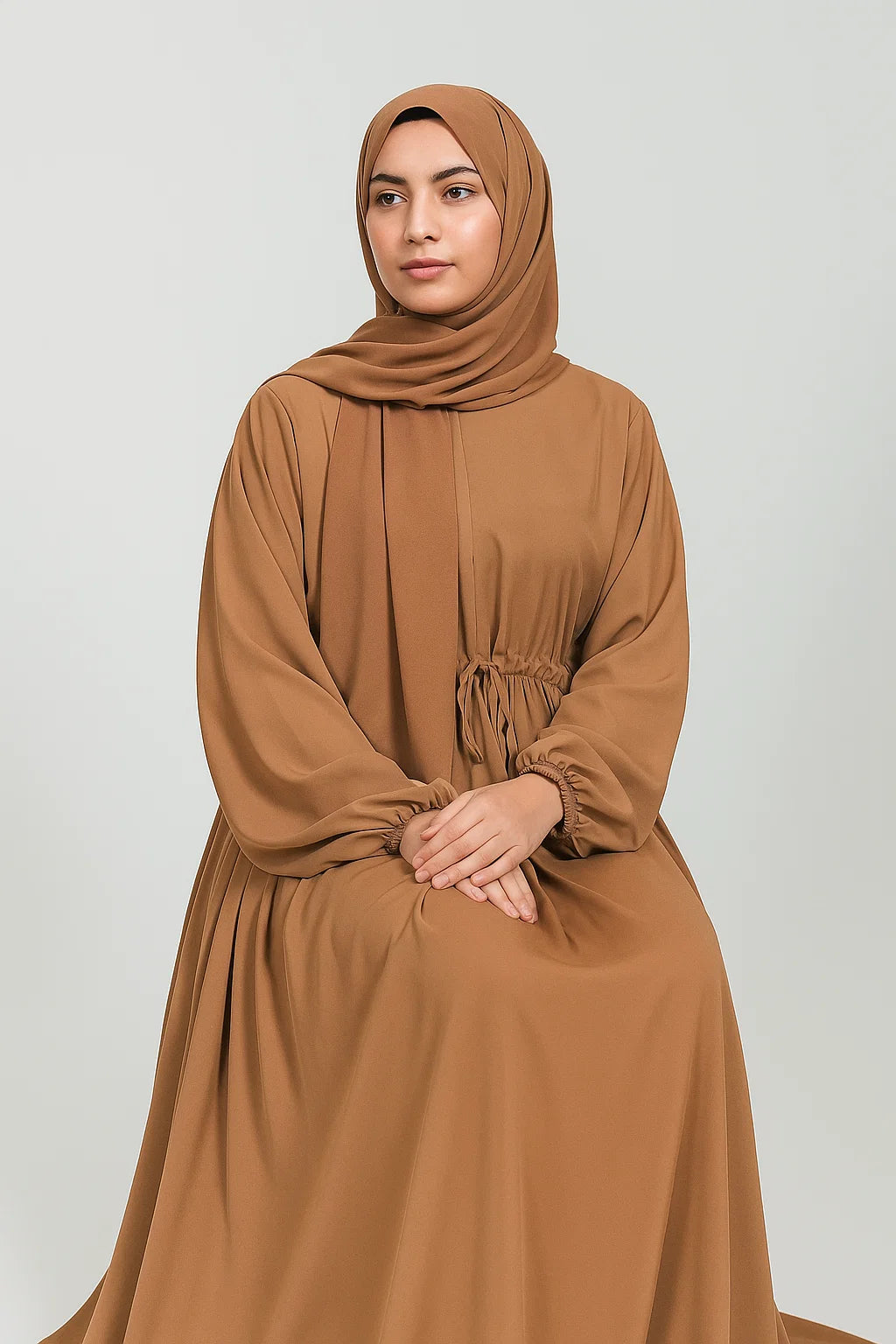 Drawstring Abaya – Camel Brown