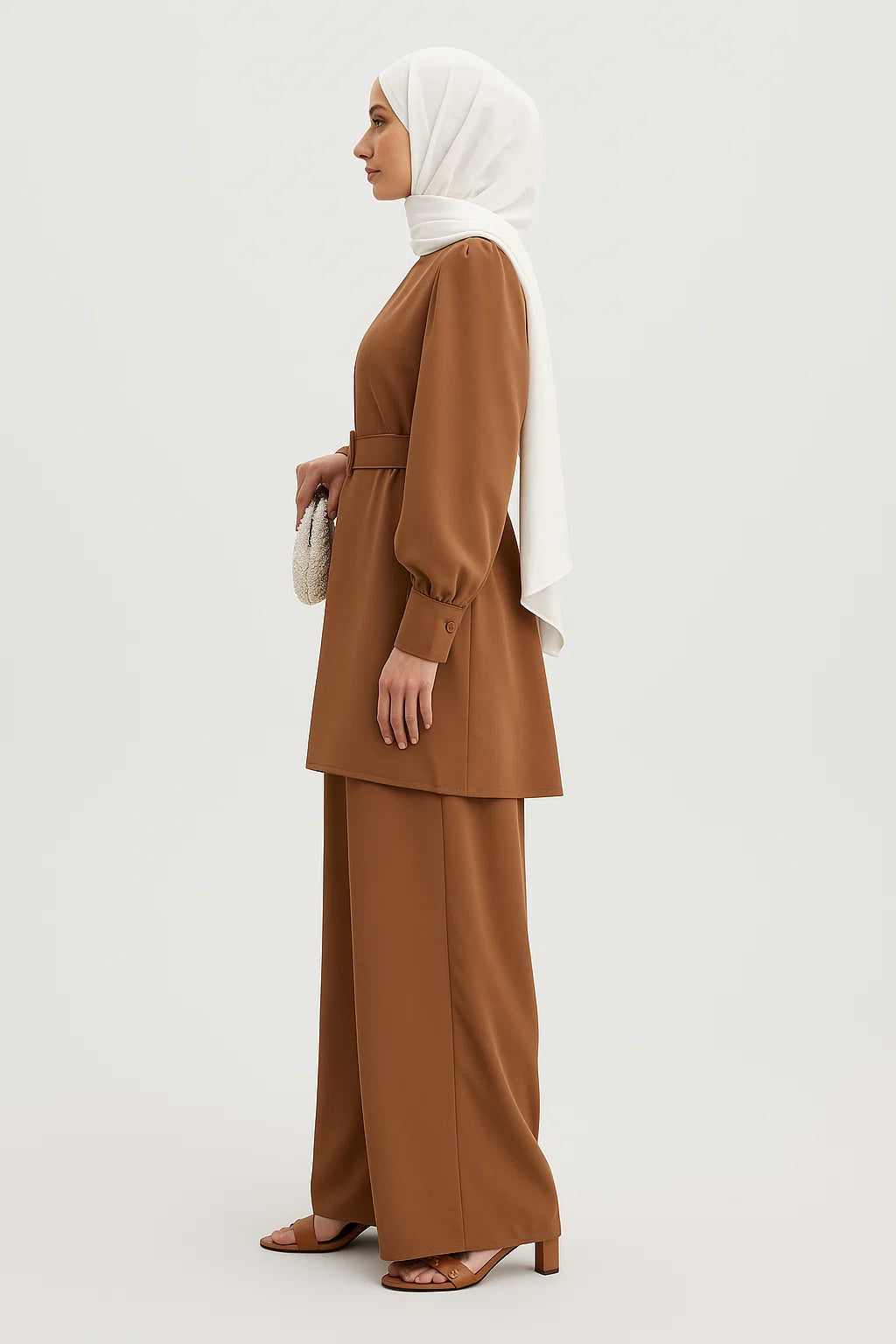 Two-Piece Belted Set – Camel Brown