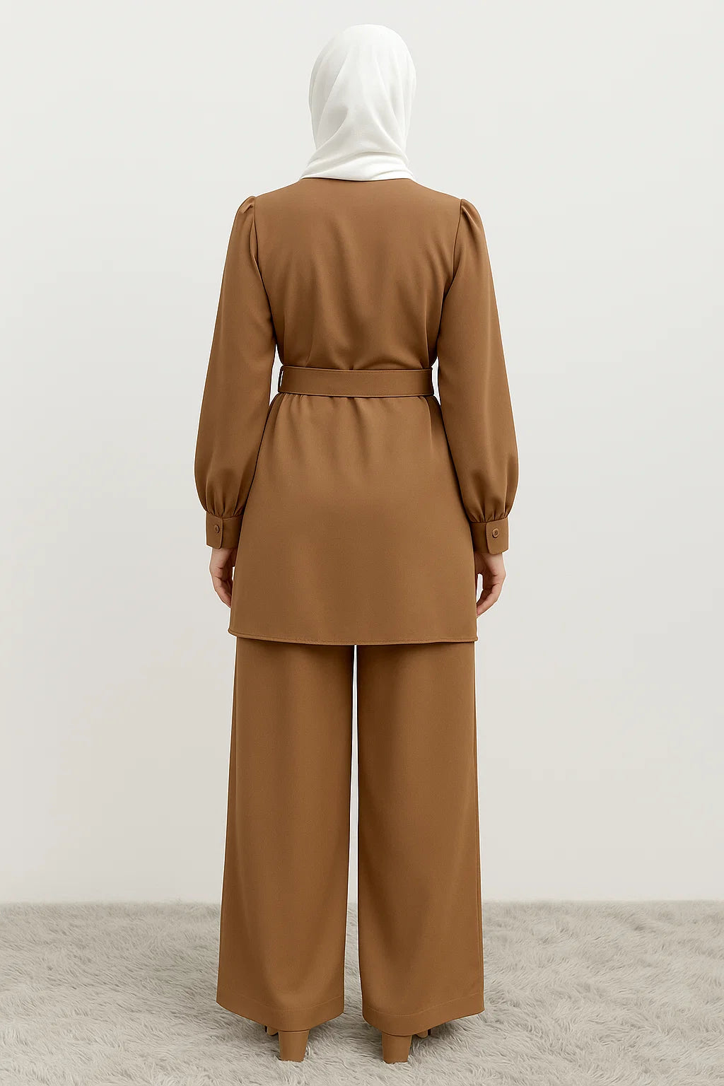 Two-Piece Belted Set – Camel Brown