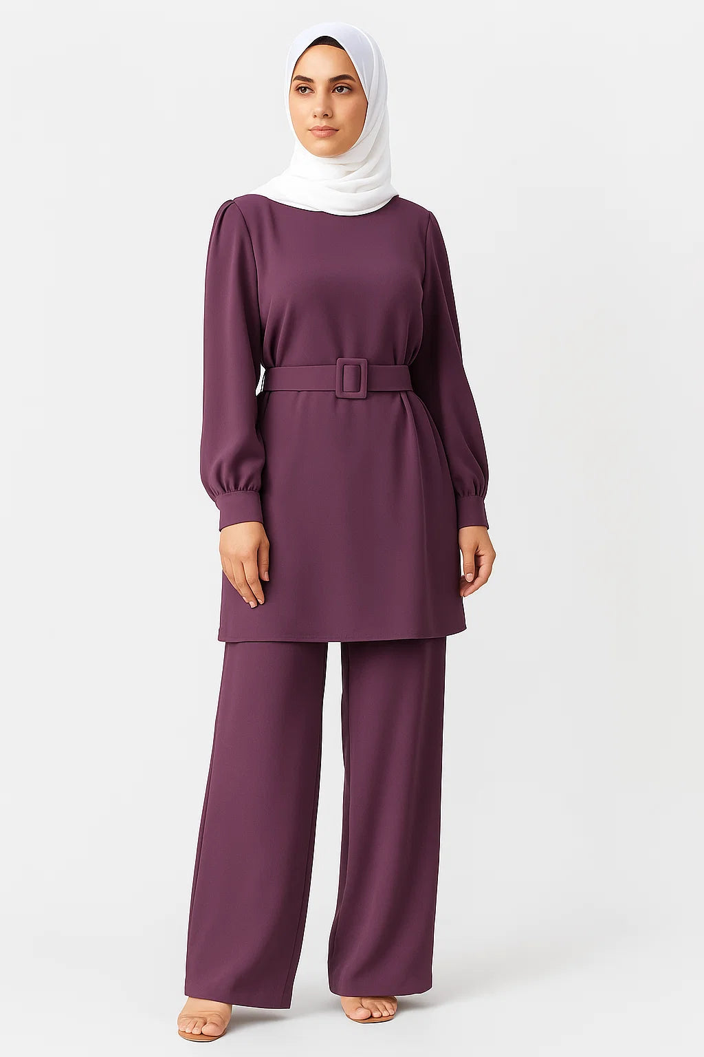 Two-Piece Belted Set – Mauve
