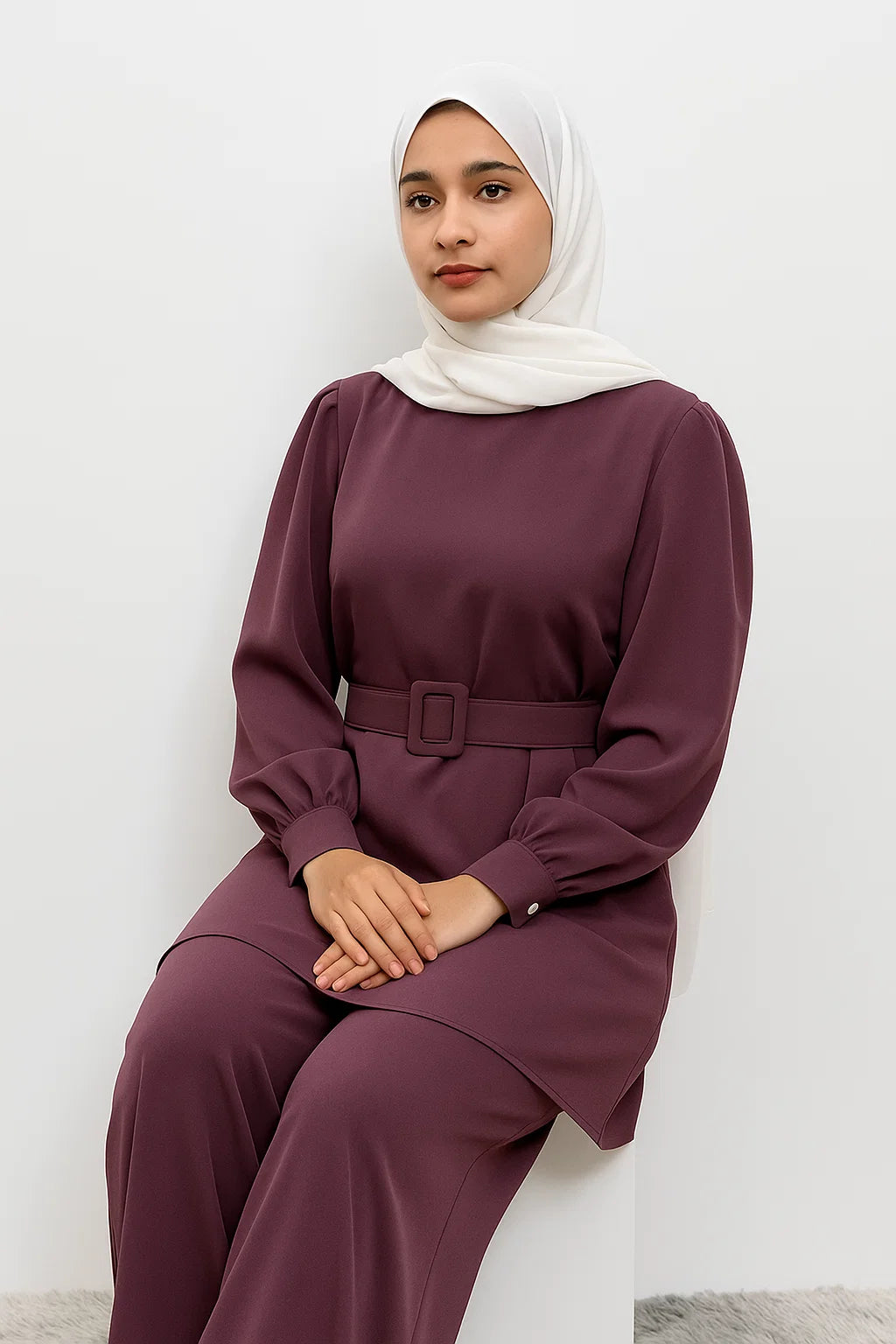 Two-Piece Belted Set – Mauve