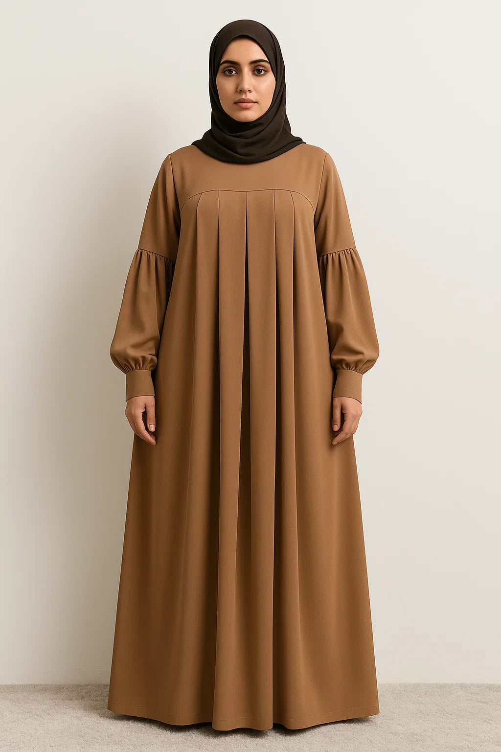 Pleated Abaya – Camel Brown