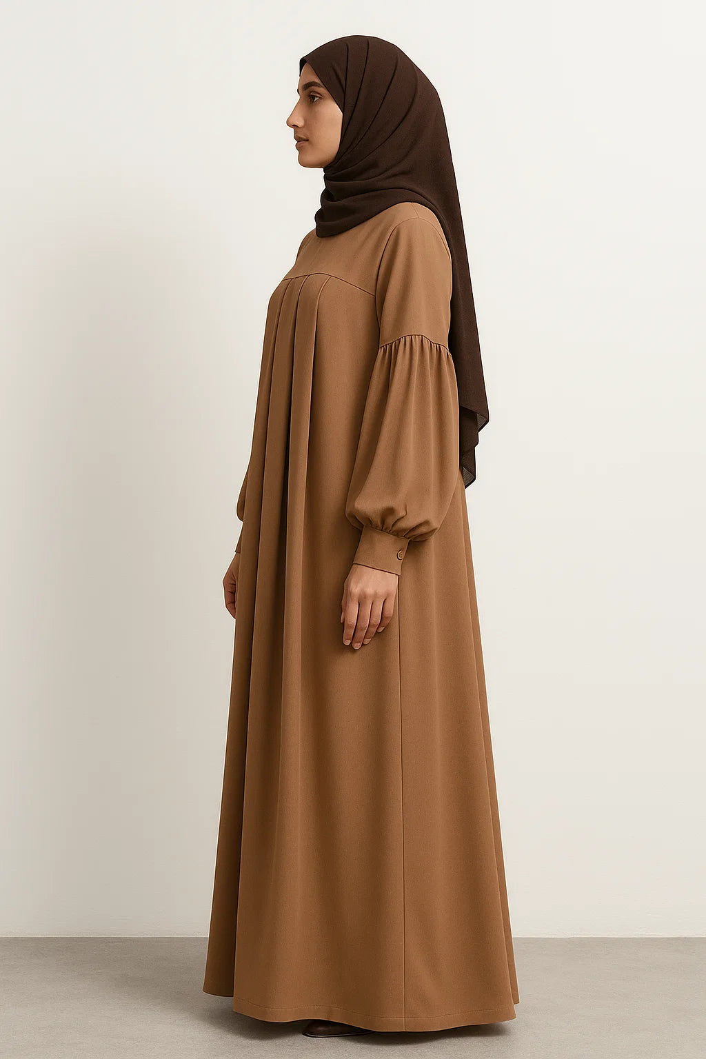 Pleated Abaya – Camel Brown