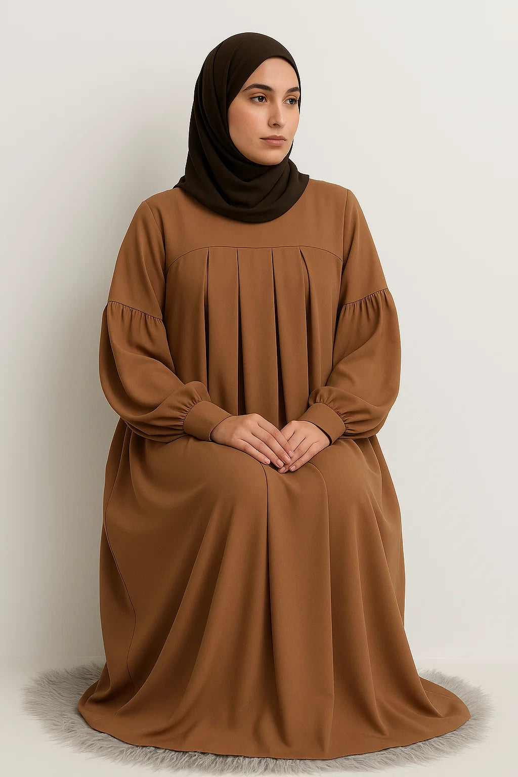 Pleated Abaya – Camel Brown