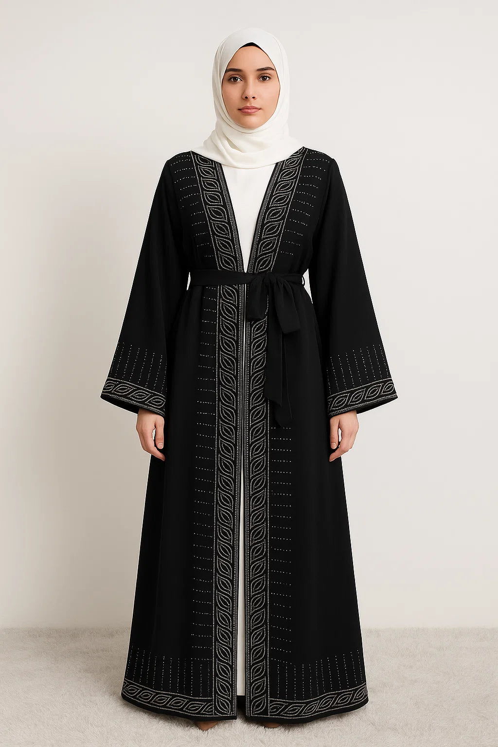 Embroidered Open Abaya – Black