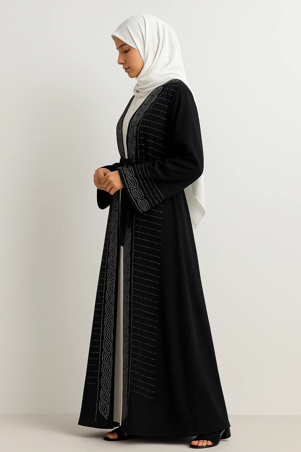 Embroidered Open Abaya – Black
