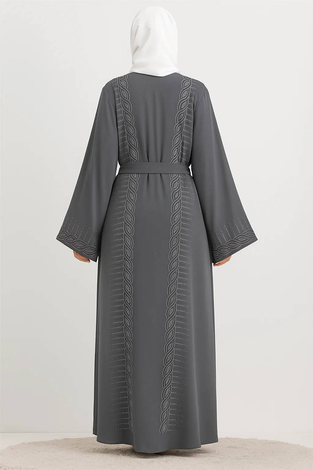 Embroidered Open Abaya – Charcoal Grey