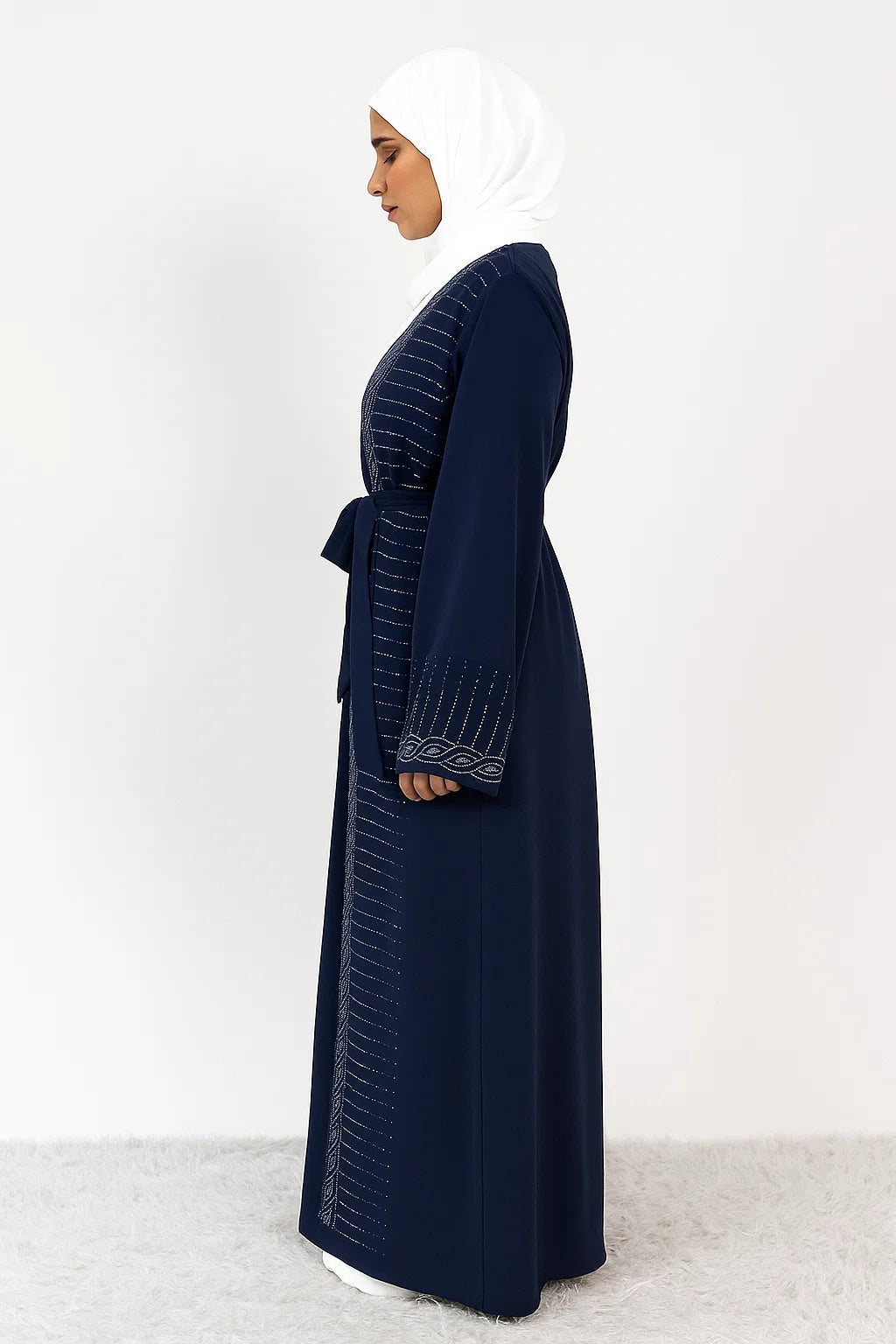 Embroidered Open Abaya – Navy Blue