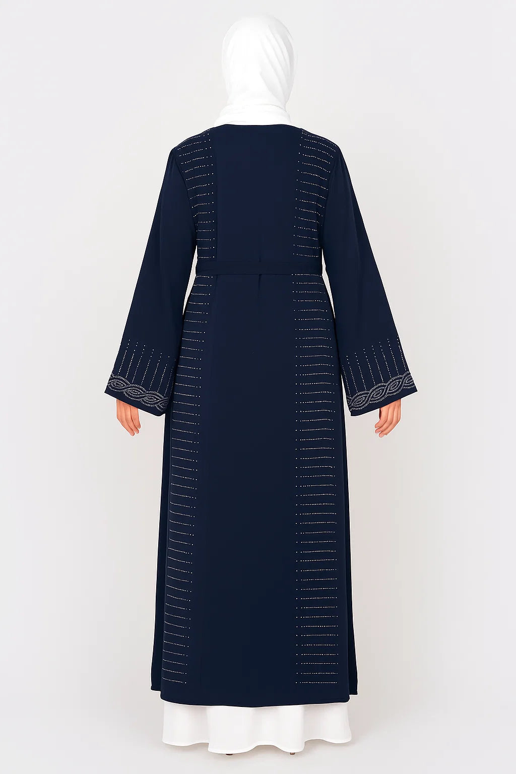 Embroidered Open Abaya – Navy Blue