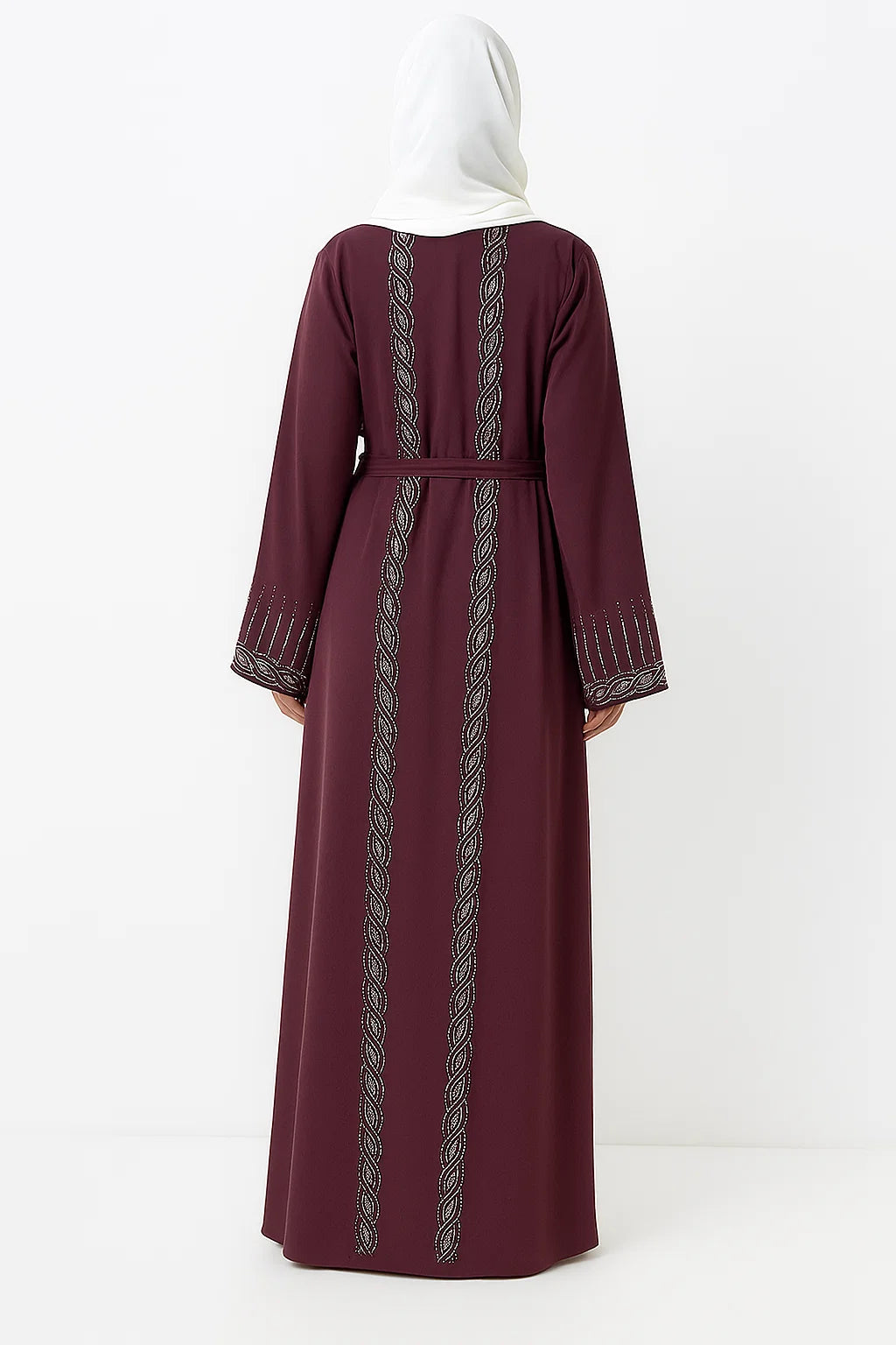 Embroidered Open Abaya – Deep Plum
