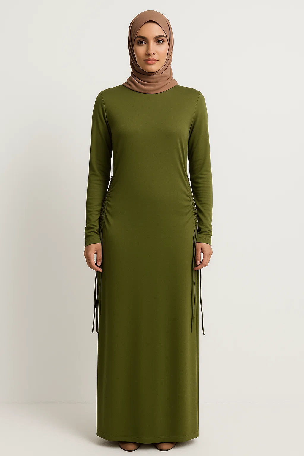 Side-Ruched Maxi Dress – Olive Green