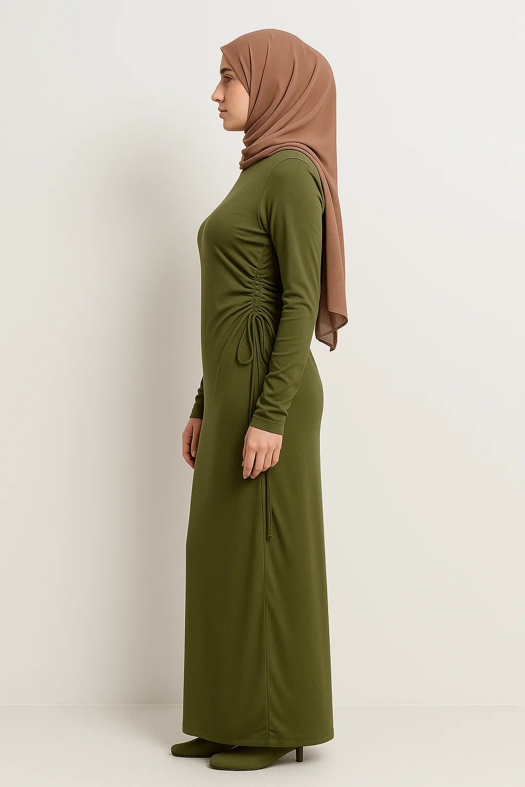 Side-Ruched Maxi Dress – Olive Green