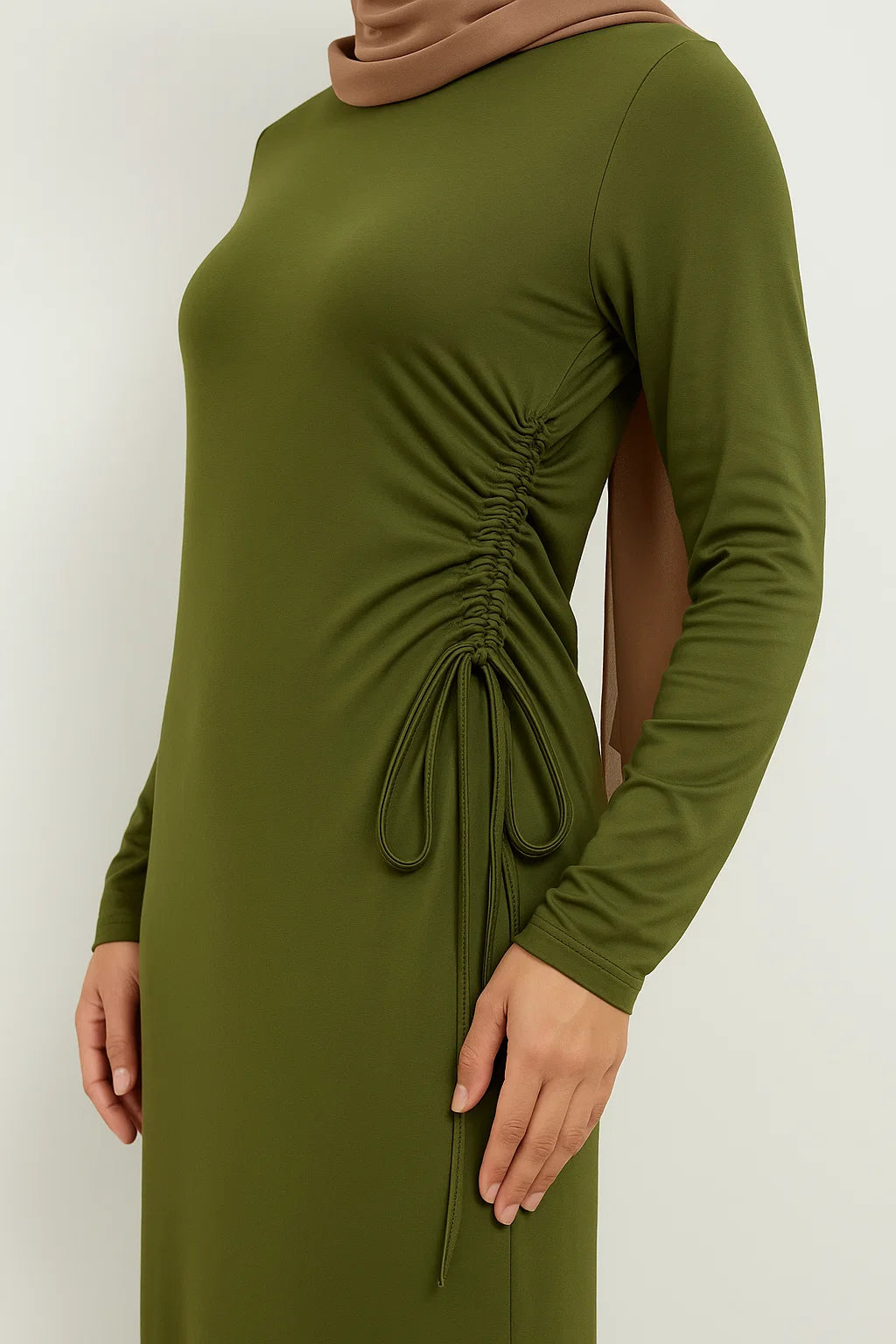 Side-Ruched Maxi Dress – Olive Green