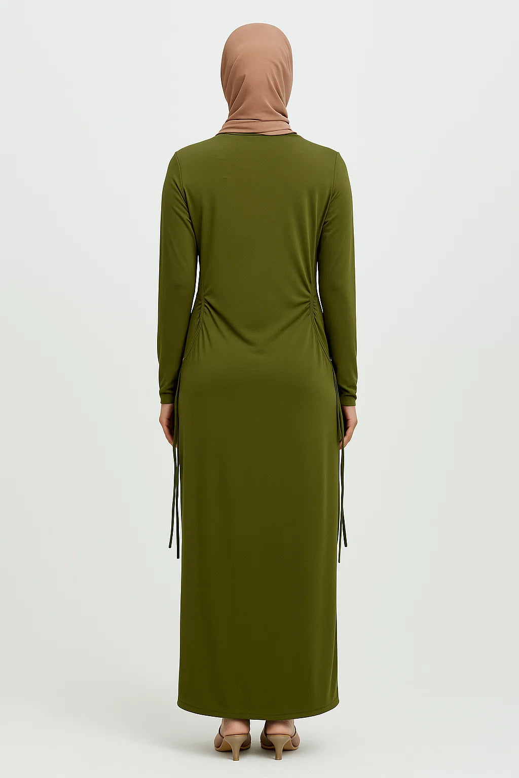 Side-Ruched Maxi Dress – Olive Green