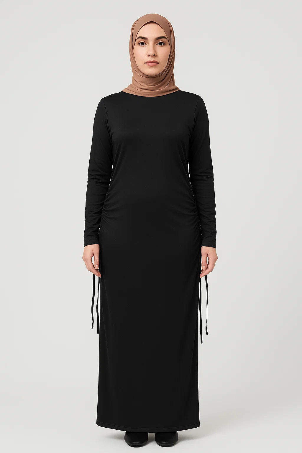 Side-Ruched Maxi Dress – Black