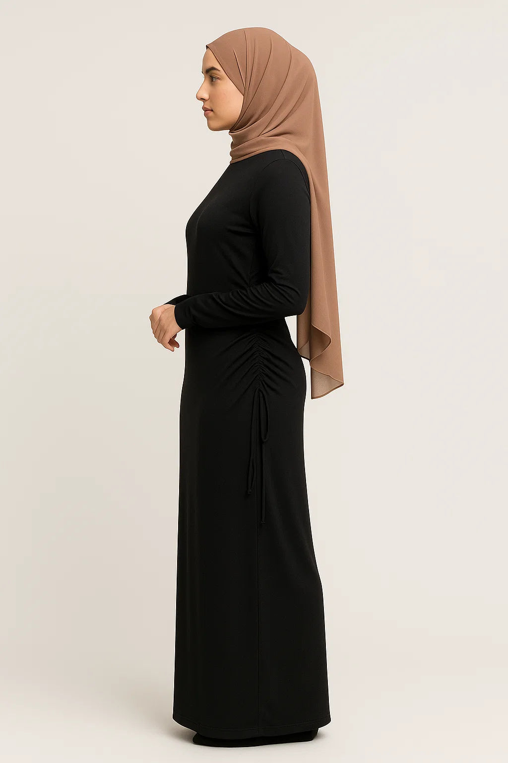 Side-Ruched Maxi Dress – Black