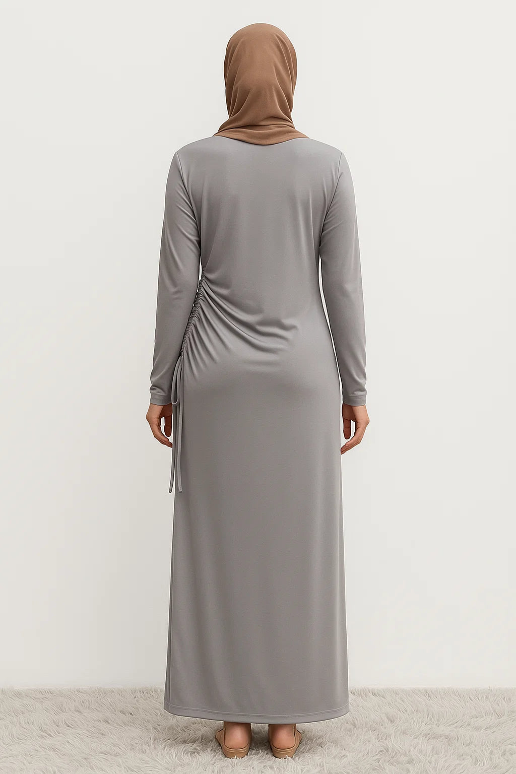 Side-Ruched Maxi Dress – Soft Grey
