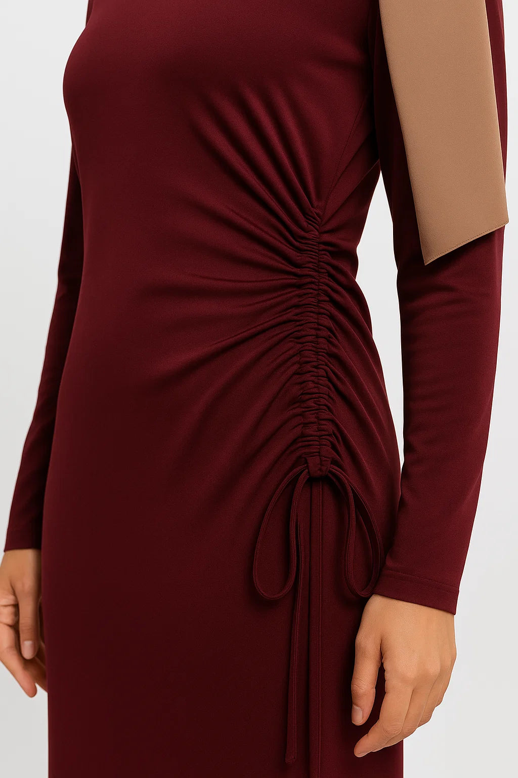 Side-Ruched Maxi Dress – Deep Maroon
