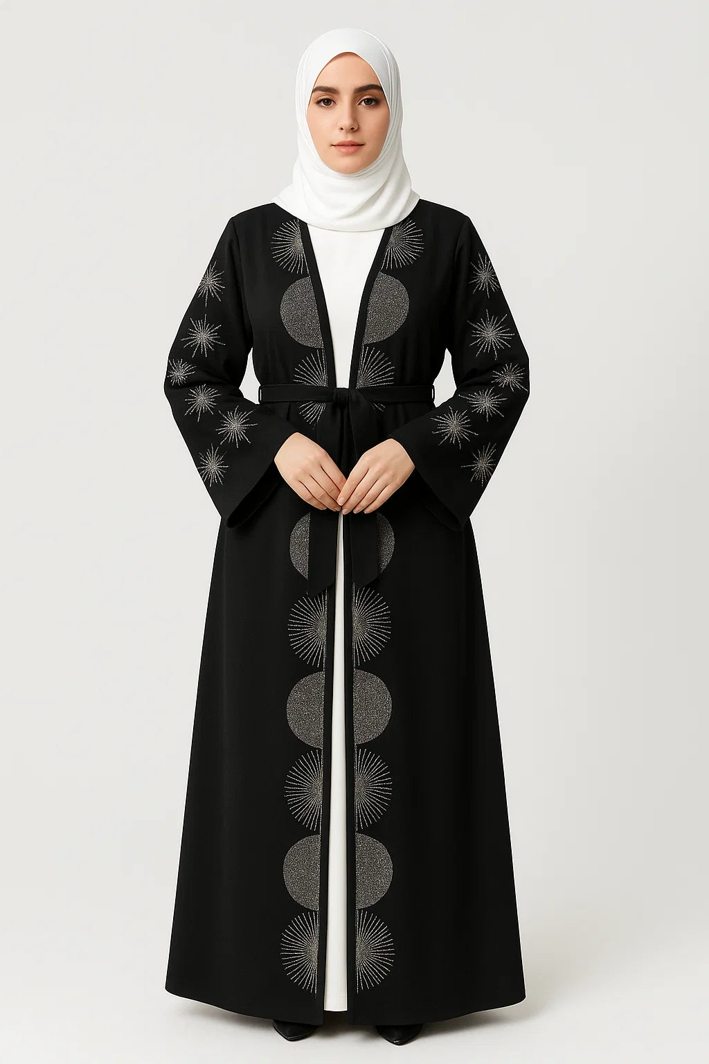 Embroidered Circle & Star Abaya – Black