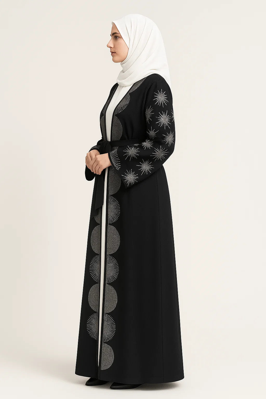 Embroidered Circle & Star Abaya – Black
