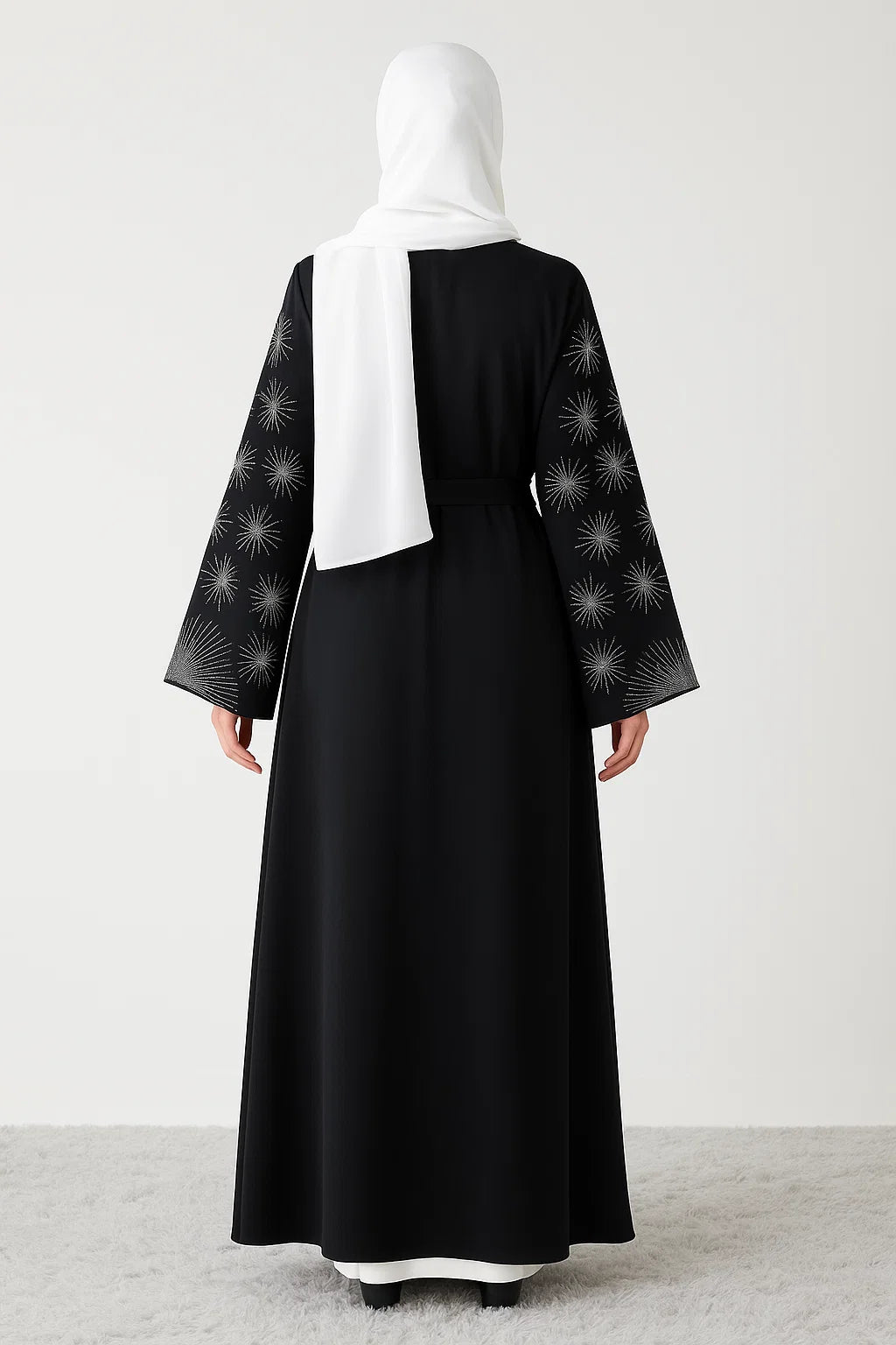 Embroidered Circle & Star Abaya – Black