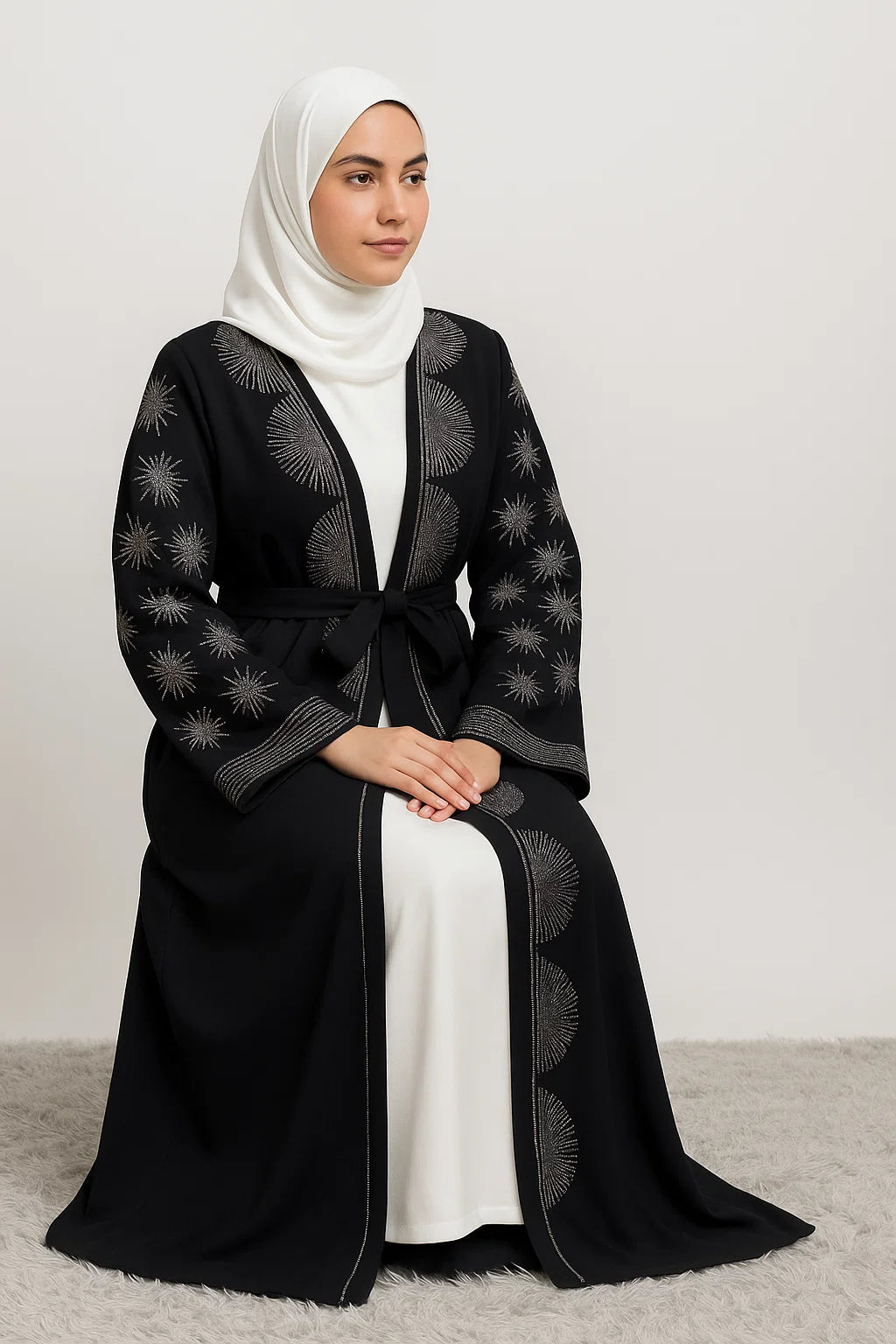 Embroidered Circle & Star Abaya – Black