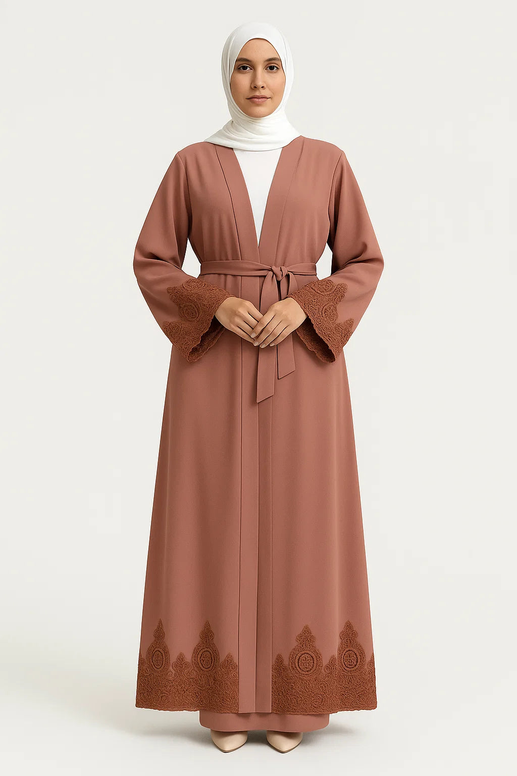 Embroidered Cuff & Hem Abaya – Rosewood