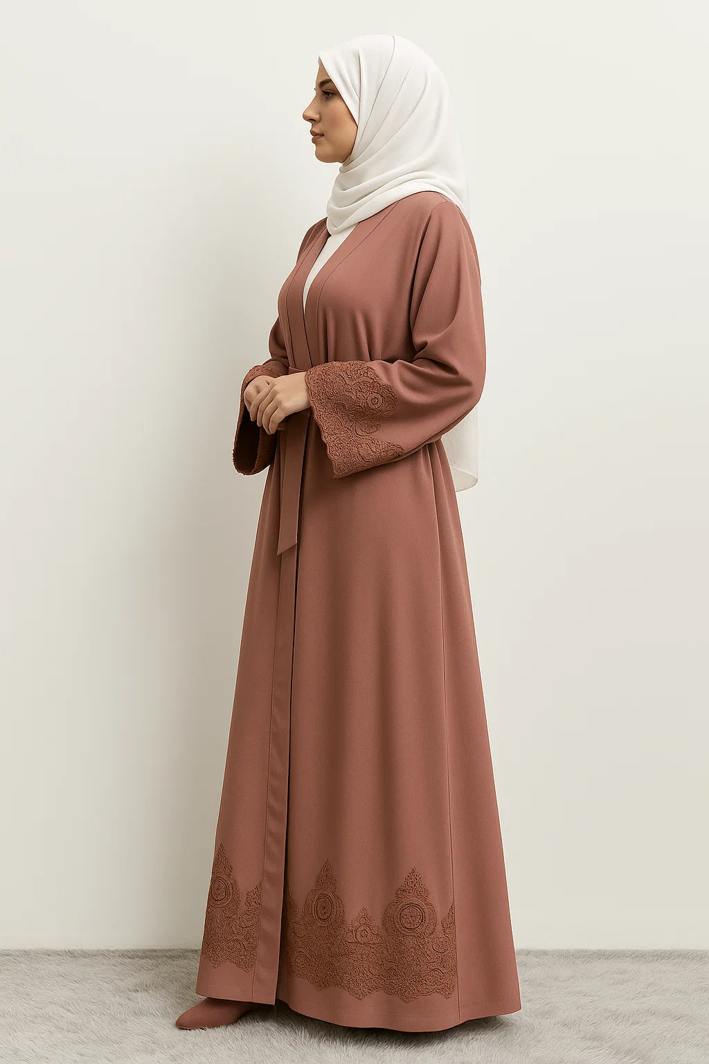 Embroidered Cuff & Hem Abaya – Rosewood