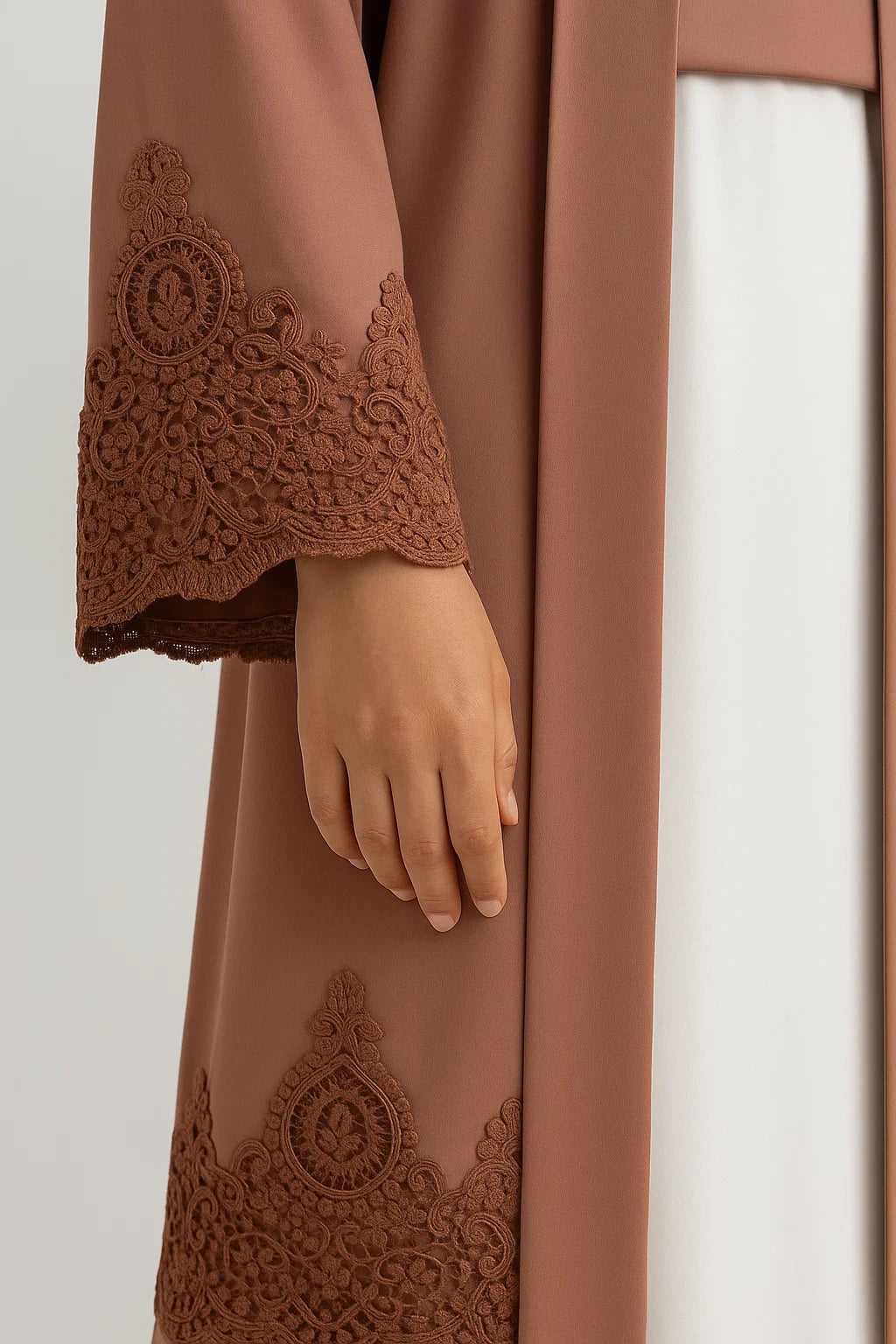 Embroidered Cuff & Hem Abaya – Rosewood