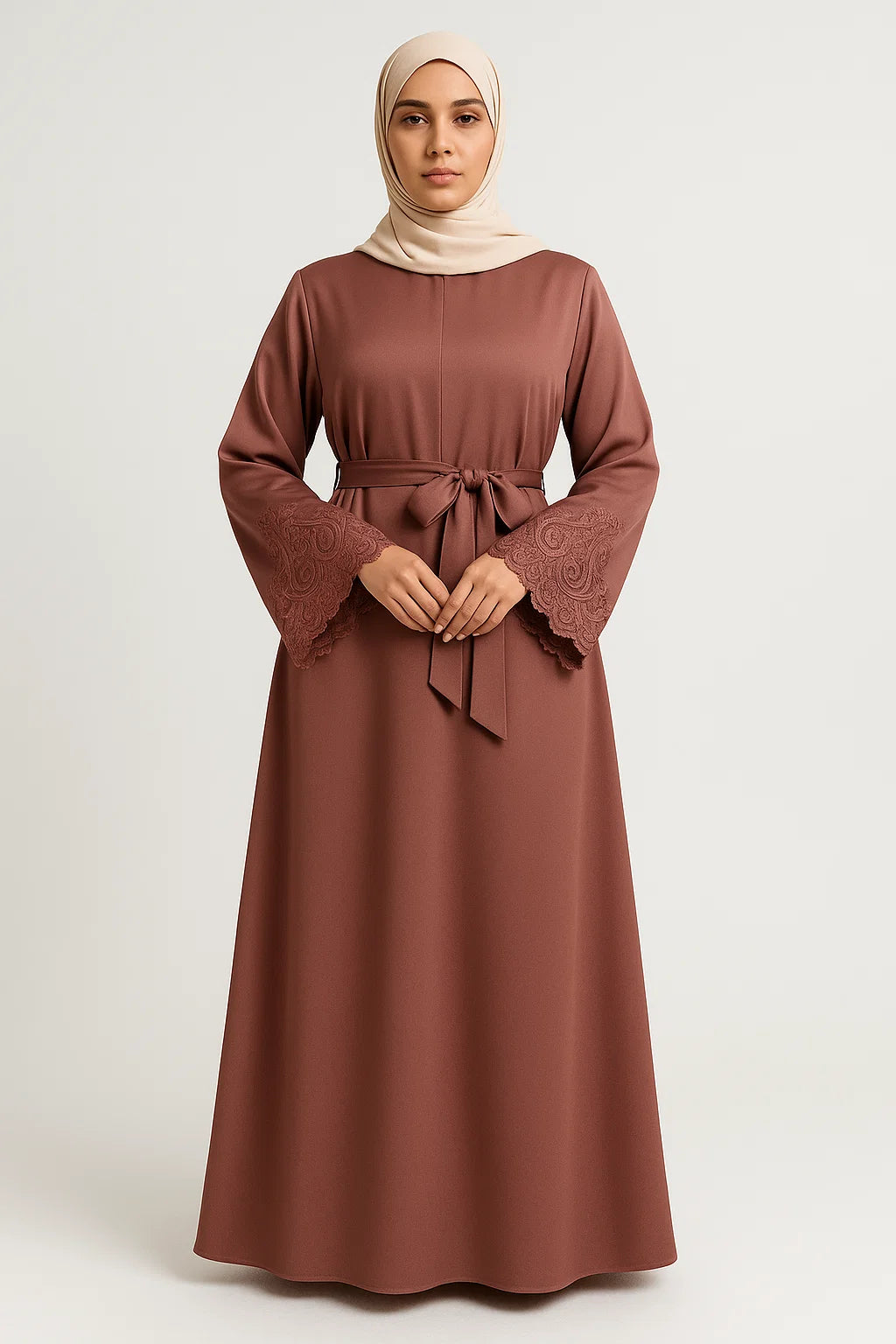 Embroidered Cuff Satin Abaya – Rosewood