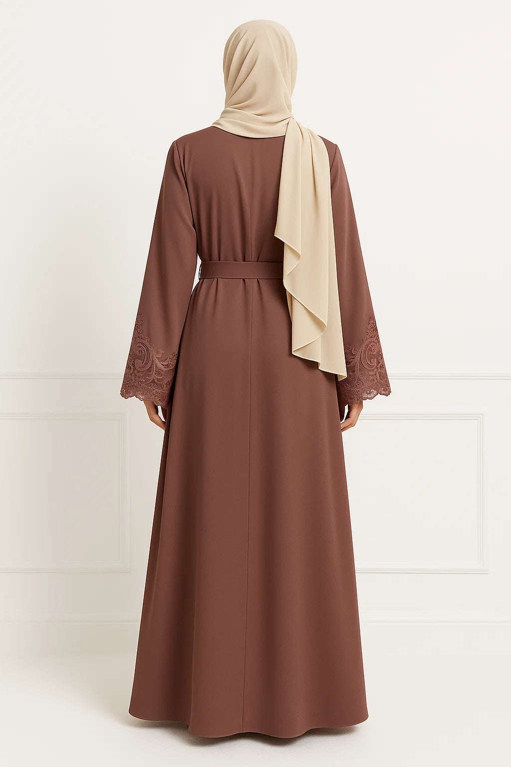 Embroidered Cuff Satin Abaya – Rosewood