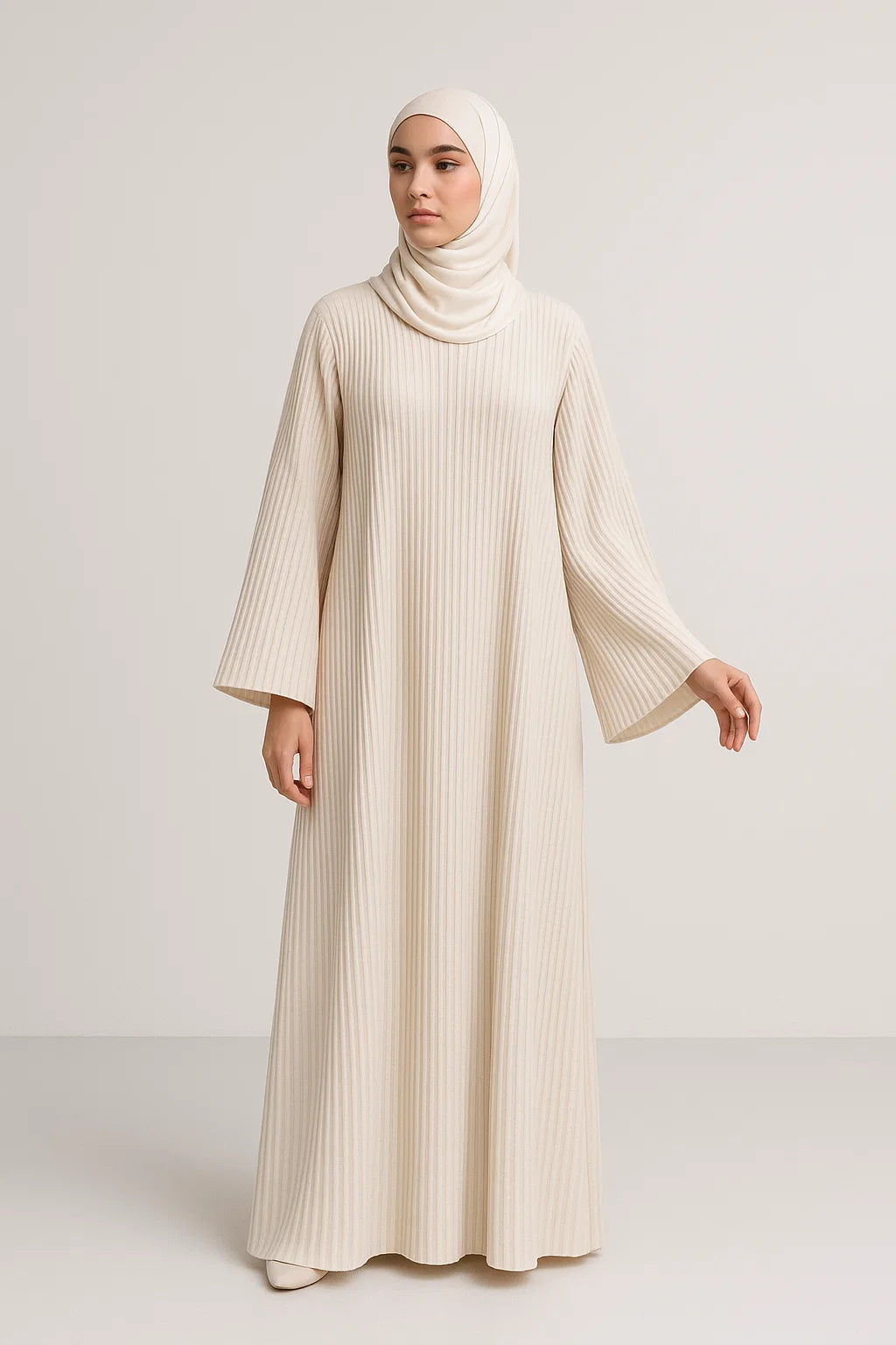 Pleated Maxi Abaya – Cream