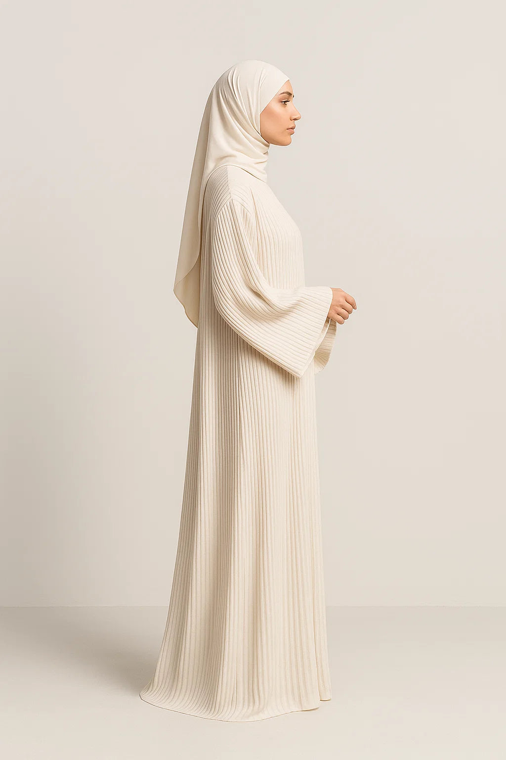 Pleated Maxi Abaya – Cream