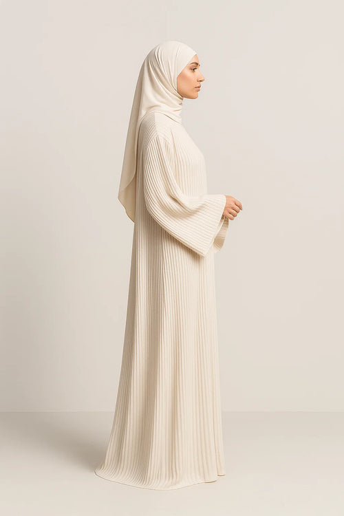 Pleated Maxi Abaya – Cream