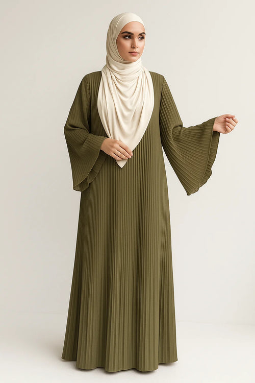 Pleated Maxi Abaya – Olive