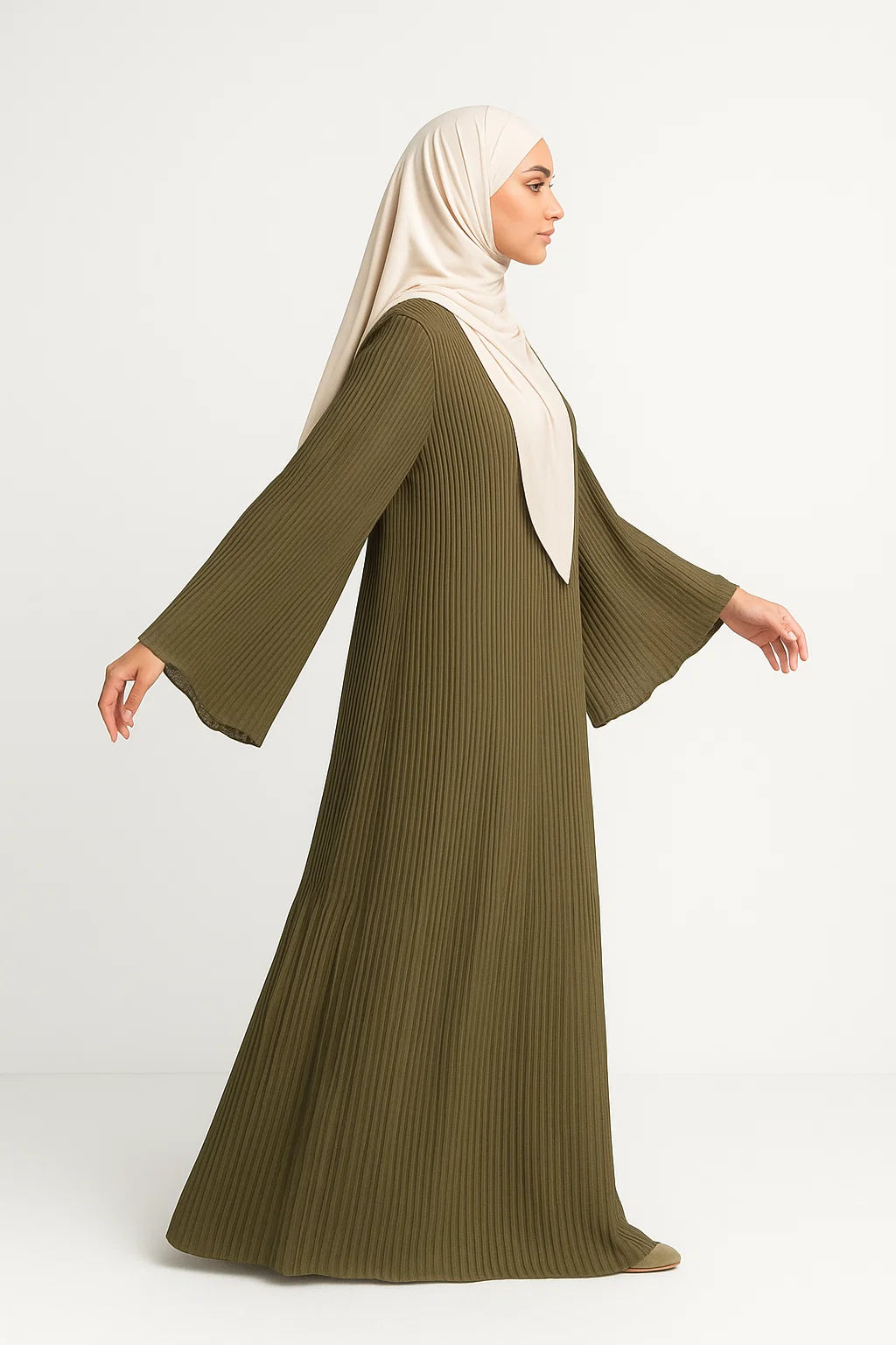 Pleated Maxi Abaya – Olive