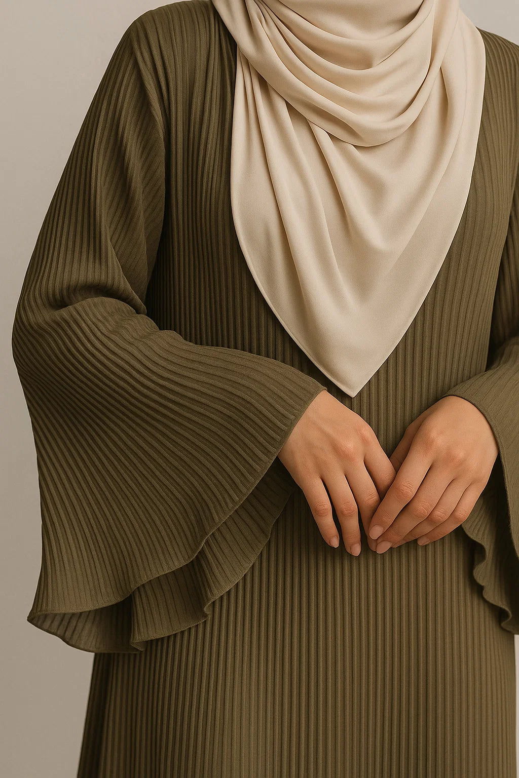Pleated Maxi Abaya – Olive