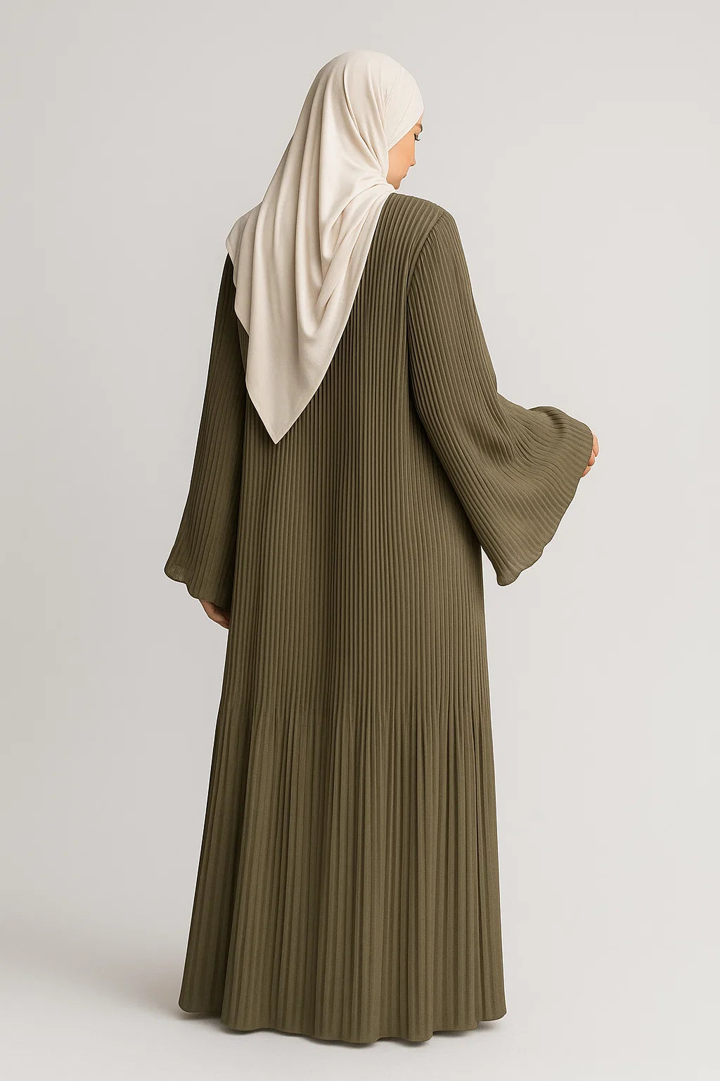 Pleated Maxi Abaya – Olive