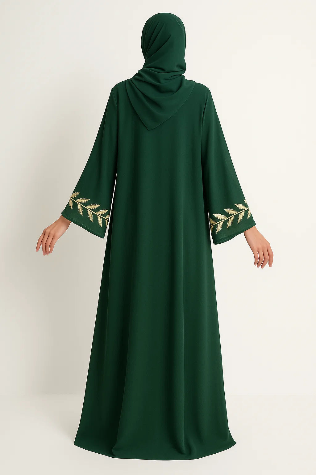 Leaf-Embroidered Chiffon Abaya – Emerald