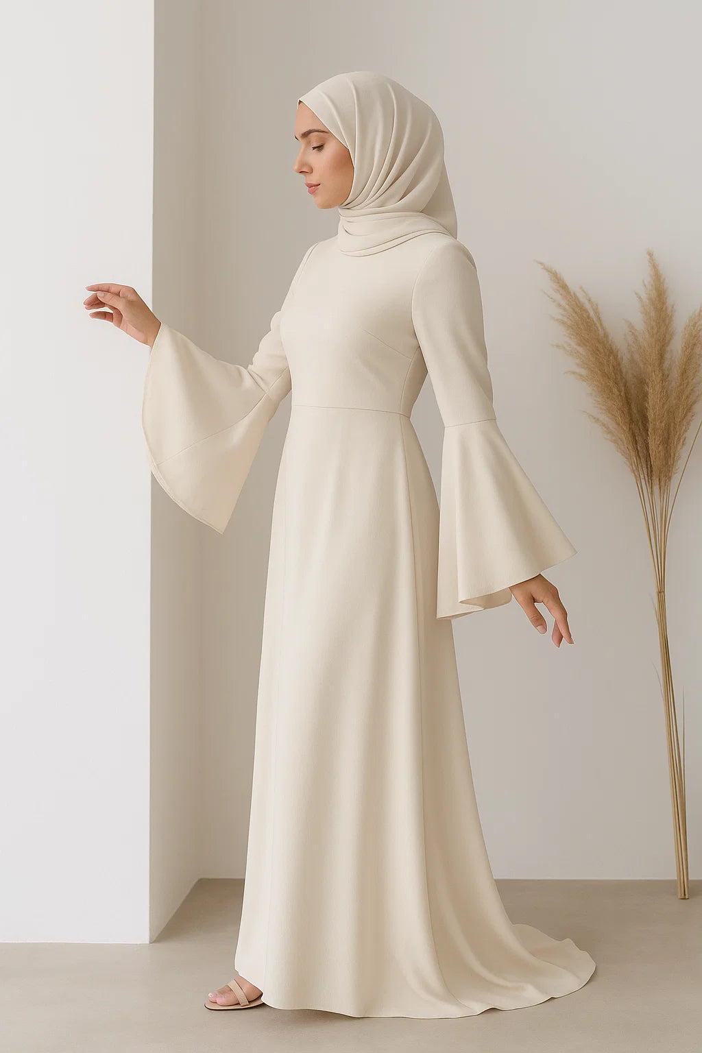 Flared Sleeve Maxi Dress – Ivory