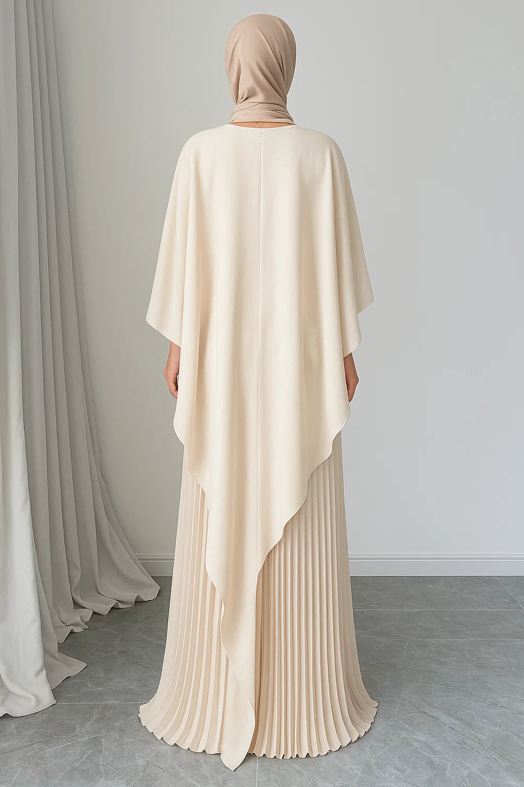 Cape Overlay Pleated Maxi Dress – Ivory