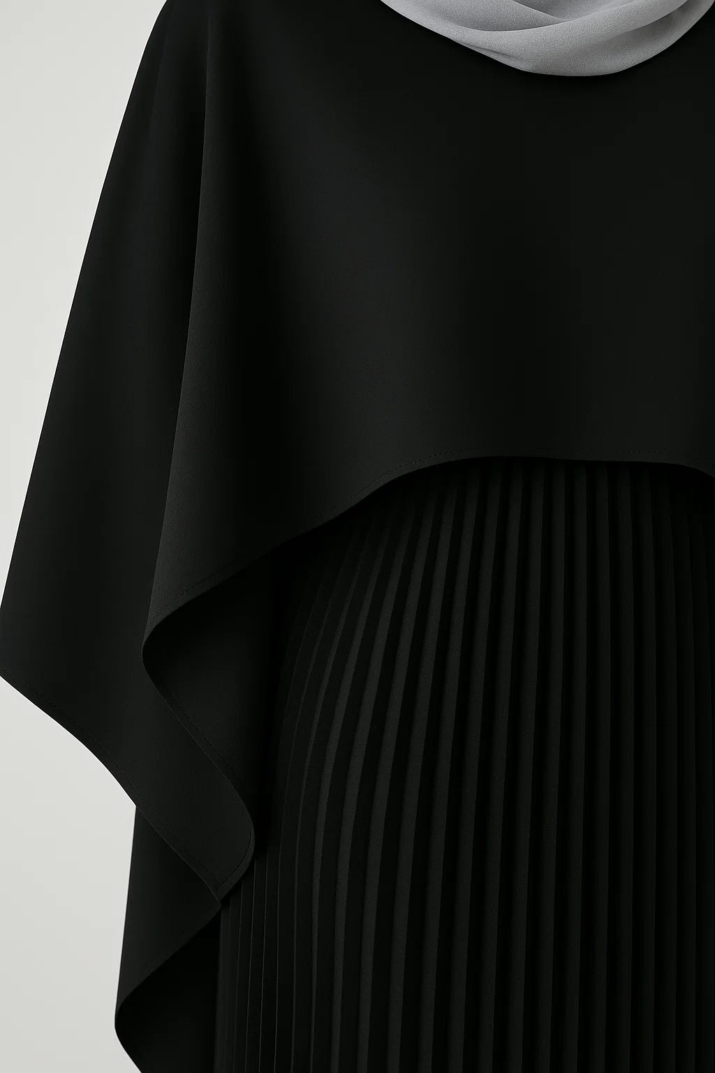 Cape Overlay Pleated Maxi Dress – Black